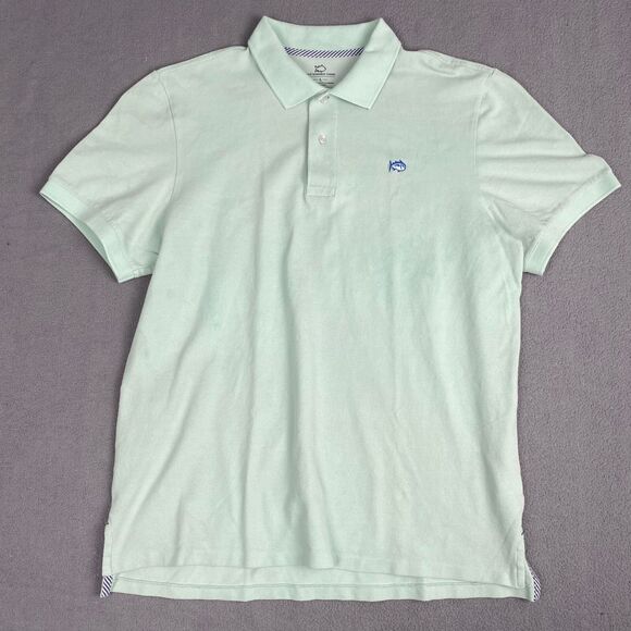 Southern Tide Mens size Large Polo Shirt Medium Light Mint Green Fish Logo - Picture 1 of 15